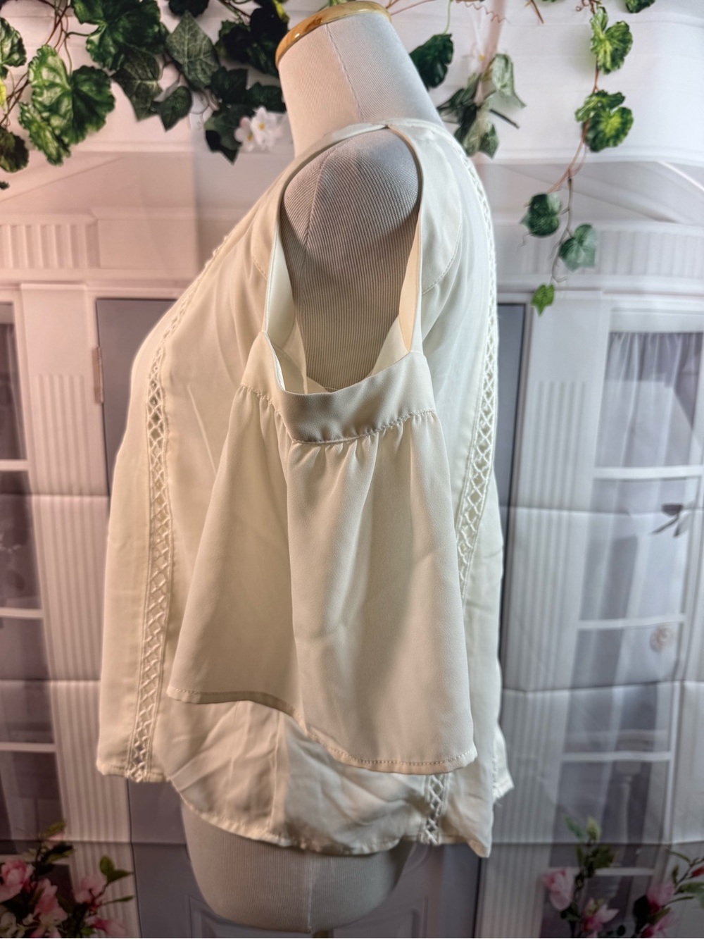 Express Cream Crochet-Trim Peasant Blouse - Picture 2 of 4